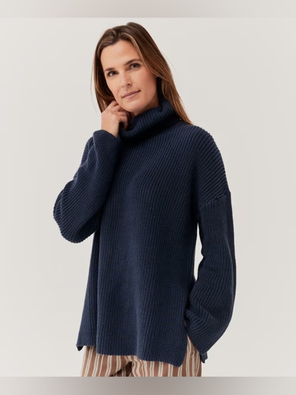 Pact Women's Fisherman Turtleneck Tunic Sweater XS Navy Blue Ribbed Knit Cotton